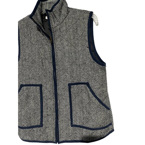 Honey Punch Womens Full Zip Linen Blend Herringbone Contrast Vest Pockets Size M - Picture 3 of 7